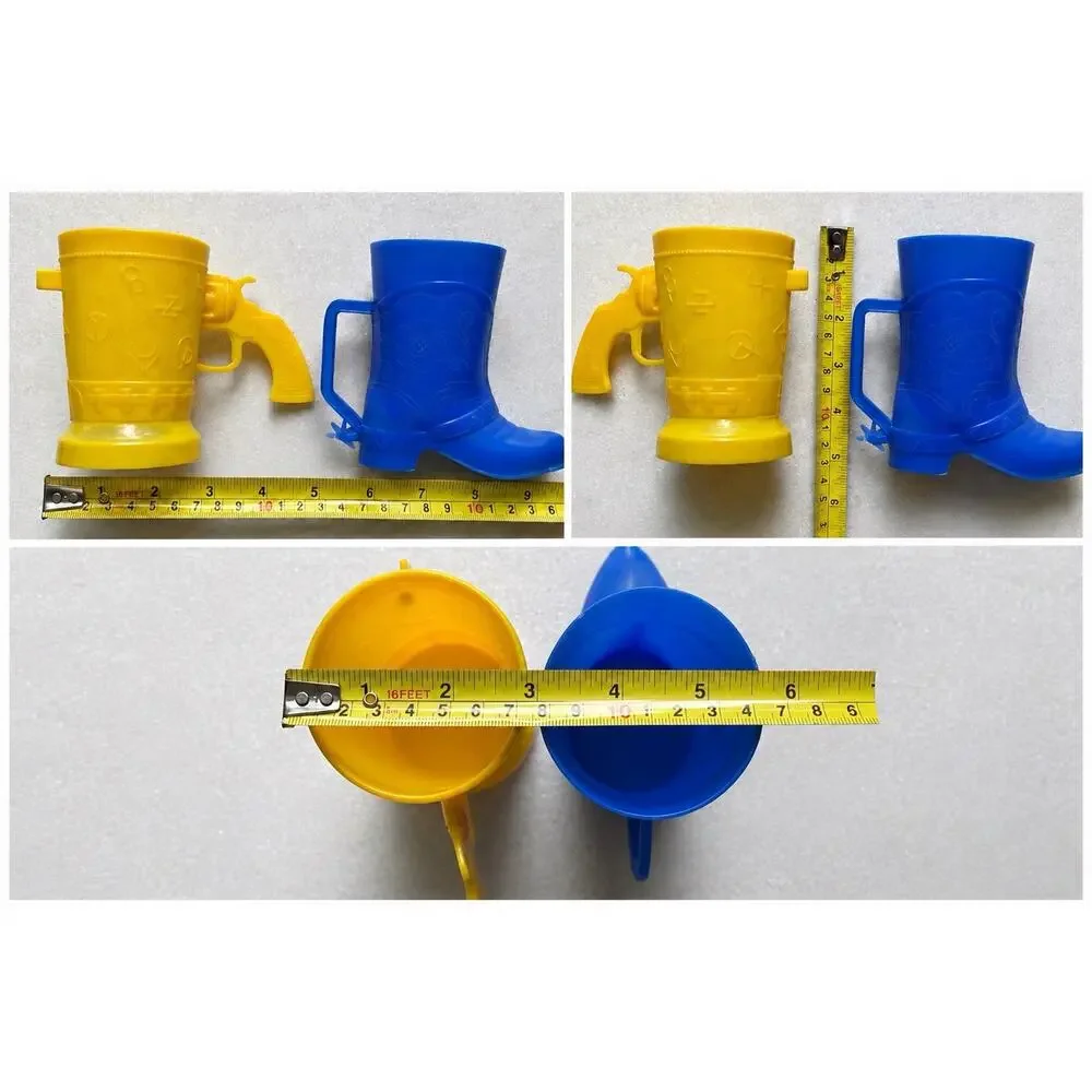 Pair Vtg Boot Cowboy Western Cups Yellow Blue Plastic EZ POR Corp Read Info